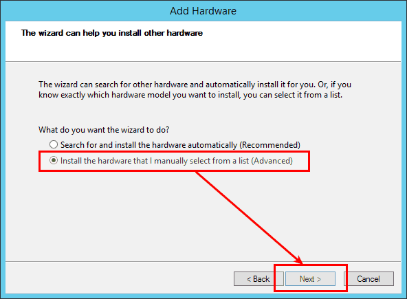 a screenshot of Windows Add Hardware Wizard